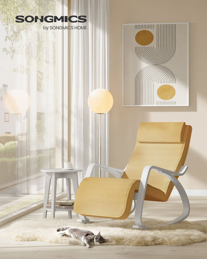 Silla Mecedora, Butaca mecedora, con Reposapiés Ajustable en 5 Posiciones, con Apoyabrazos, Amarillo Ganso y Blanco, SONGMICS, 6