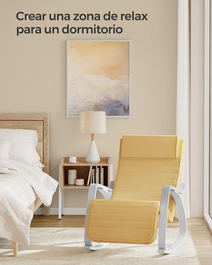 Silla Mecedora, Butaca mecedora, con Reposapiés Ajustable en 5 Posiciones, con Apoyabrazos, Amarillo Ganso y Blanco, SONGMICS, 3