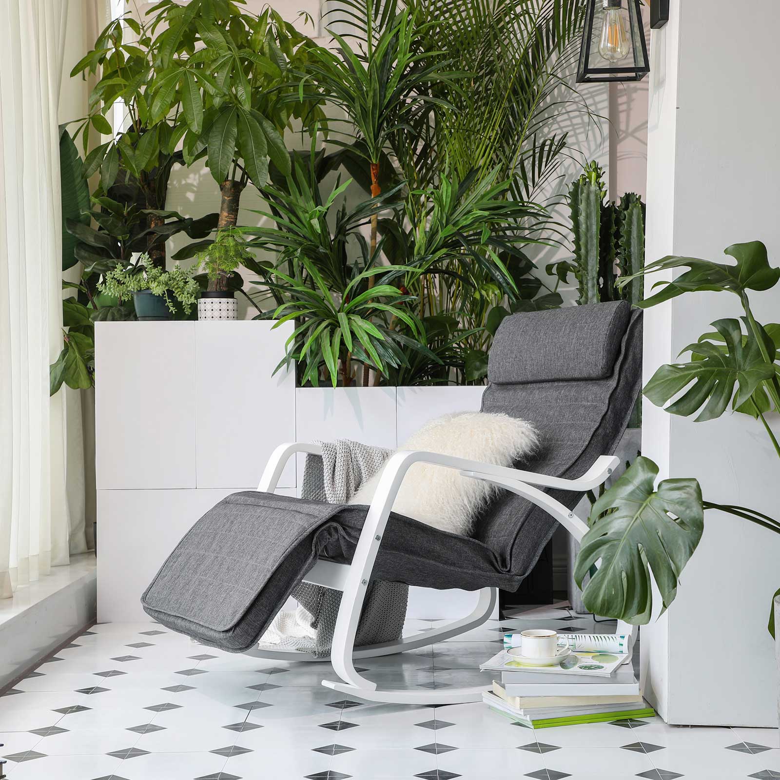 Mecedora, Silla Mecedora, Butaca mecedora, con Reposapiés Ajustable en 5 Posiciones con Apoyabrazos, SONGMICS, 3
