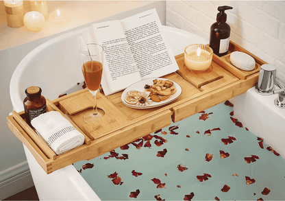 Songmics bandeja para bañera de bambú con portavasos, soporte para libros y portajabón