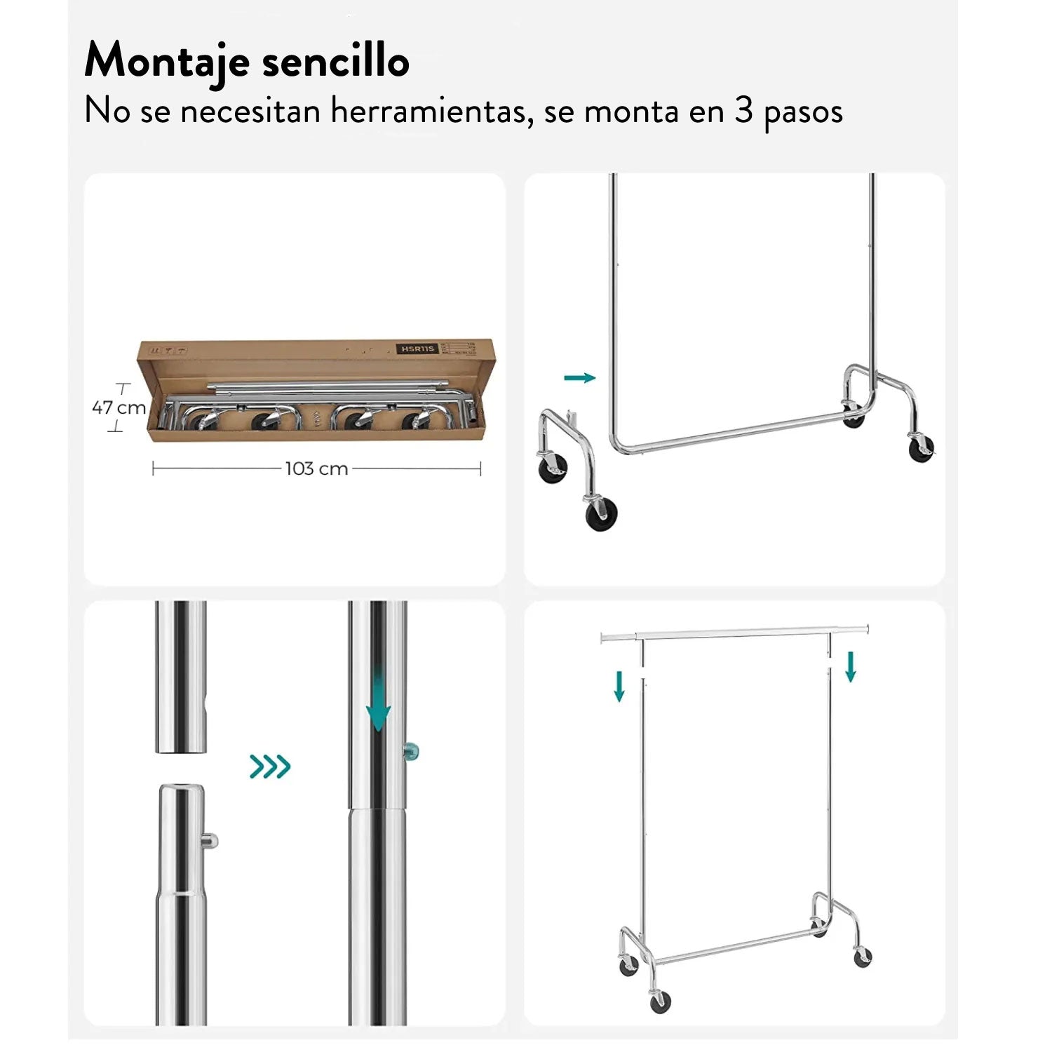 Burro Ropa, Burro Ropa Resistente, Capacidad de 130 kg, Ajustable, Acero Cromado, Songmics