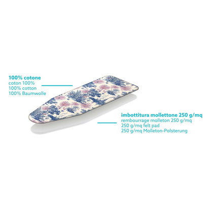 Funda Tabla Planchar, tamaño XL, 140×55 cm, 2 capas, algodón 100 % y molton, clip de fijación, Hecha en Italia, Colombo Spring Blossom,