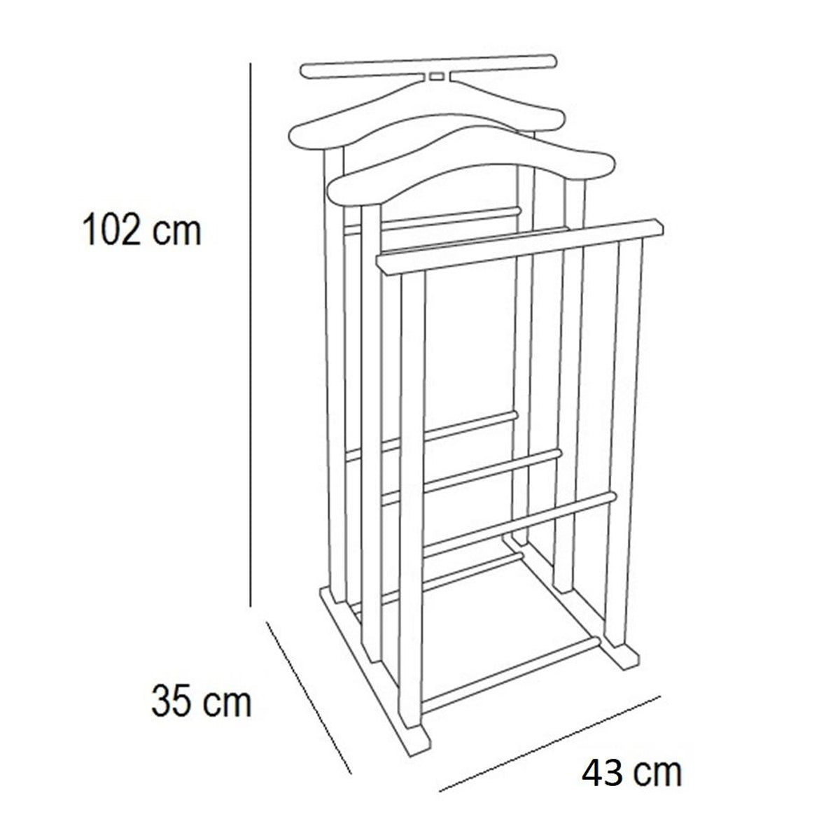 Galán de noche, Made in Italy, Galán de noche moderno, 2 perchas, 2 barras para pantalones, Perchero de Madera, Сerezo, Tatkraft Duke, 4