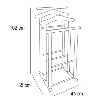 Galán de noche, Made in Italy, Galán de noche moderno, 2 perchas, 2 barras para pantalones, Perchero de Madera, Сerezo, Tatkraft Duke, 4