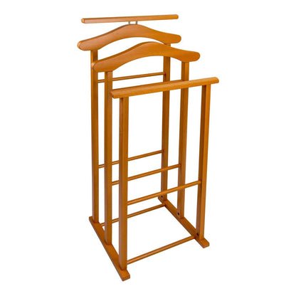 Galán de noche, Made in Italy, Galán de noche moderno, 2 perchas, 2 barras para pantalones, Perchero de Madera, Сerezo, Tatkraft Duke, 5