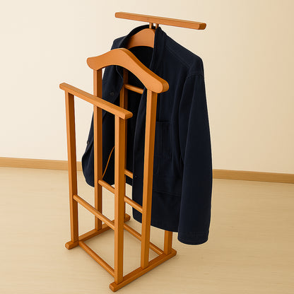 Galán de noche, Made in Italy, Galán de noche moderno, 2 perchas, 2 barras para pantalones, Perchero de Madera, Сerezo, Tatkraft Duke, 1