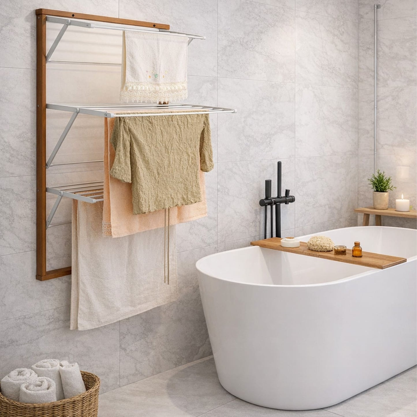Tendedero Plegable, Tendedero Plegable Pared, Endedero Plegable de Pared, Tendedero Plegable Madera, bathroom