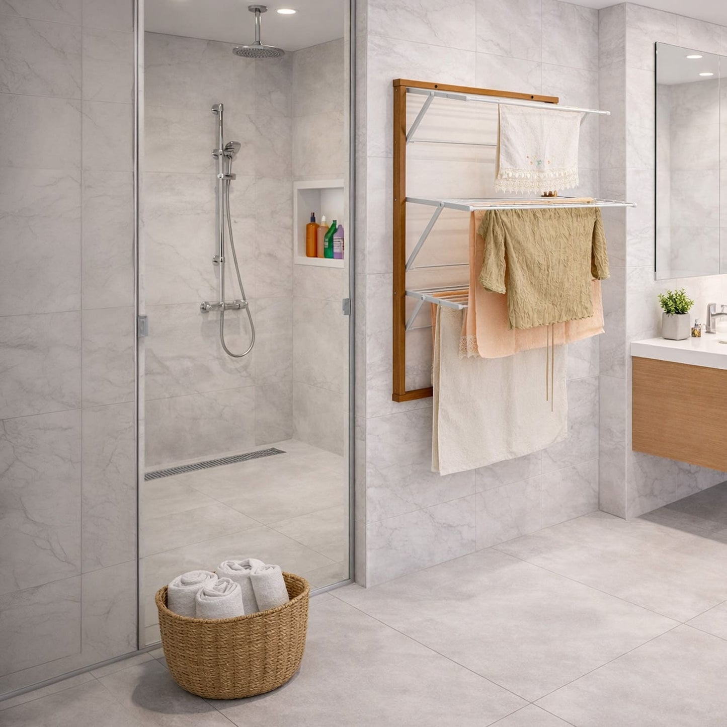 Tendedero Plegable, Tendedero Plegable Pared, Endedero Plegable de Pared, Tendedero Plegable Madera, wetroom