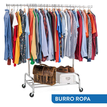 Tatkraft Tiger & Defender – Burro Ropa Resistente con Funda, Carga 100 kg, Perchero con Ruedas, con Zapatero, Acero Cromado, 3