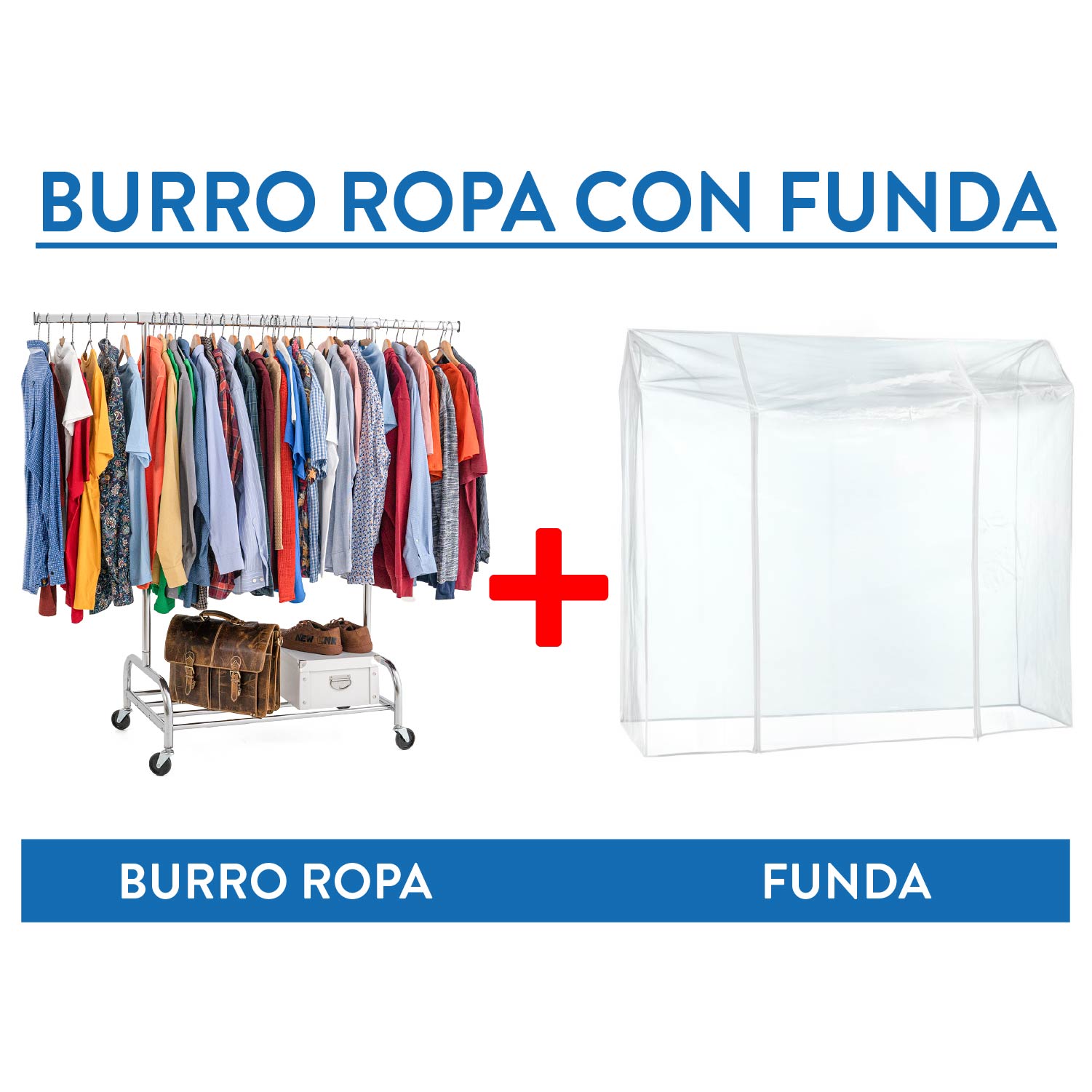 Tatkraft Tiger & Defender – Burro Ropa Resistente con Funda, Carga 100 kg, Perchero con Ruedas, con Zapatero, Acero Cromado, 2