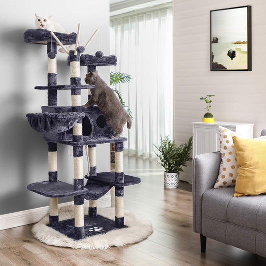 Arbol Rascador para Gatos, Rascador Gato, Árbol para gatos, XXL, 164 cm, con 2 grandes perchas, cueva, Gris, Feandrea, 1