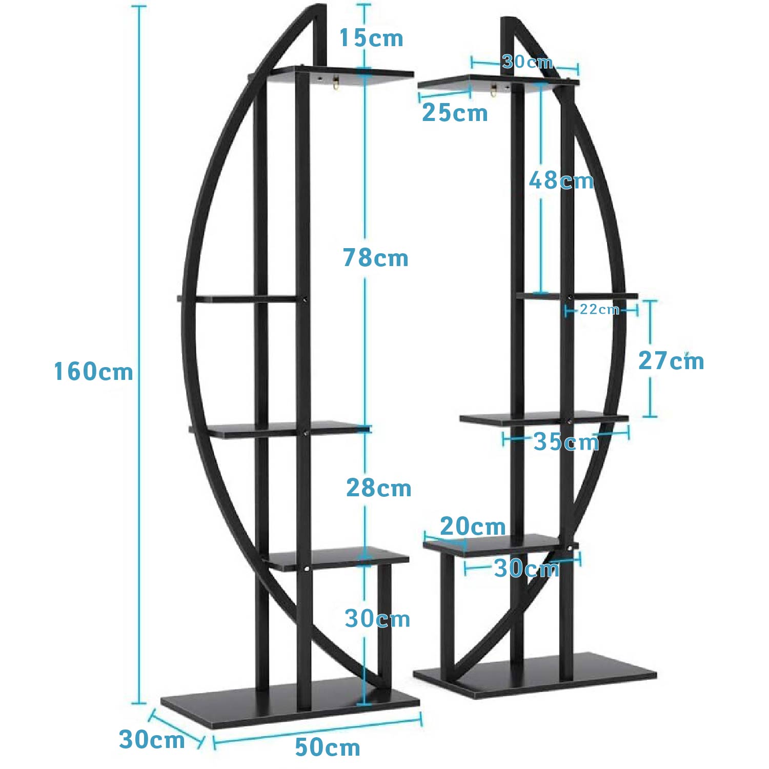 Estanteria para Plantas, juego de 2, Soporte para Plantas, 5 niveles, Soporte macetas, metal, Negro, Tribesigns, 5