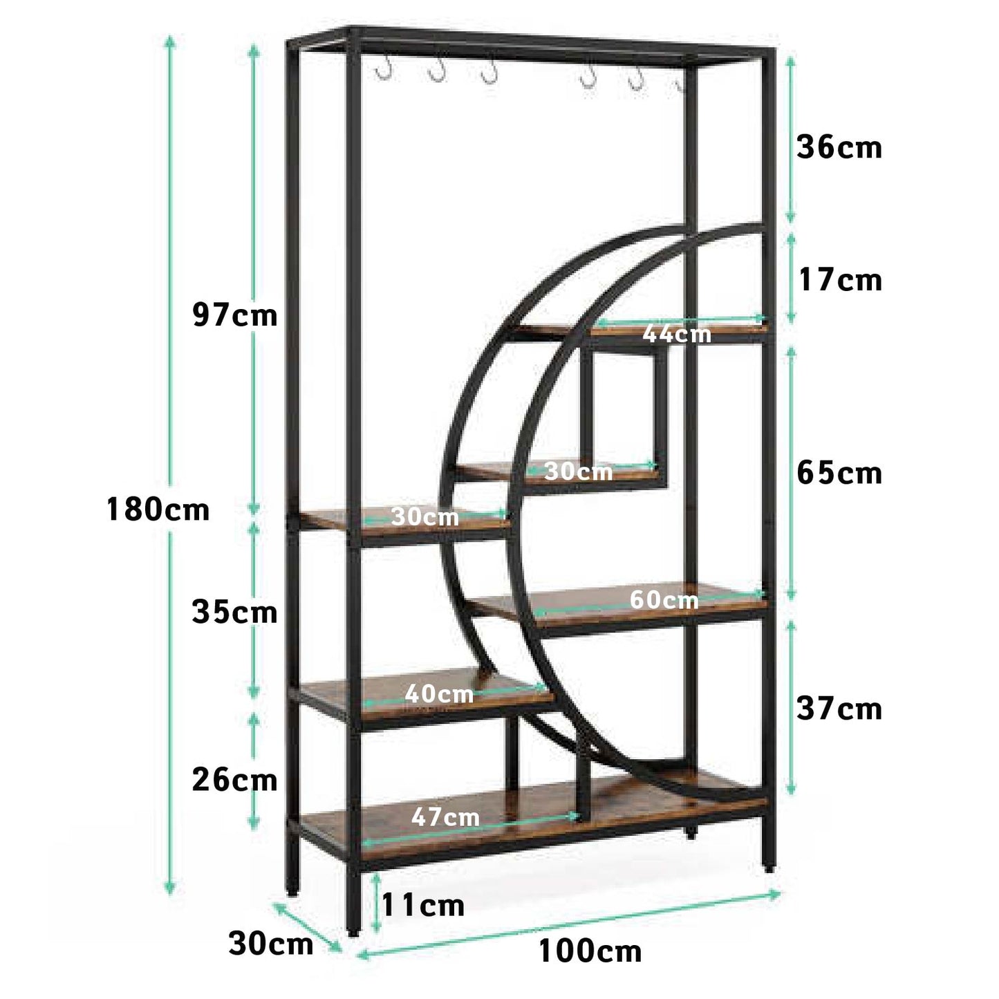 Estantería para Plantas, 7 niveles, Soporte para Plantas, 100x30x180cm, Soporte Macetas, metal, marrón, Tribesigns, 5