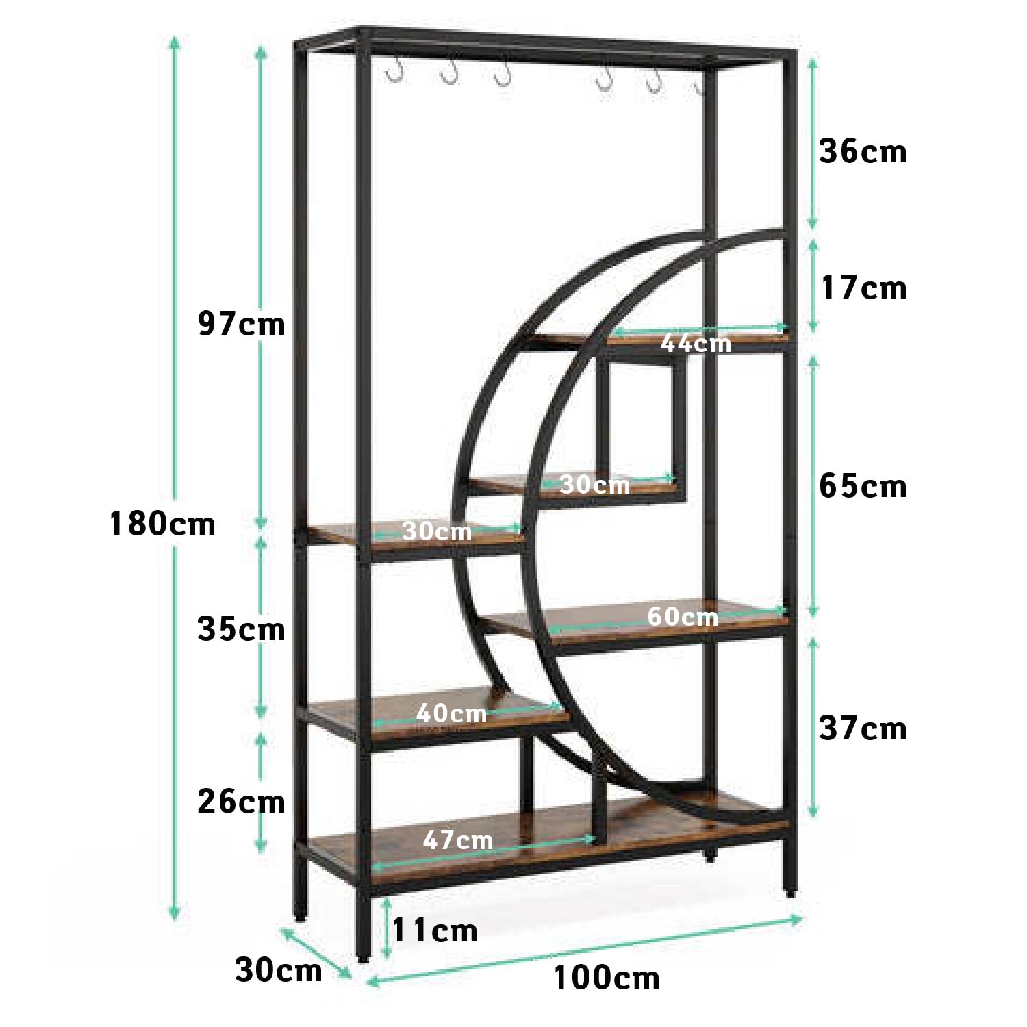 Estantería para Plantas, 7 niveles, Soporte para Plantas, 100x30x180cm, Soporte Macetas, metal, marrón, Tribesigns, 5