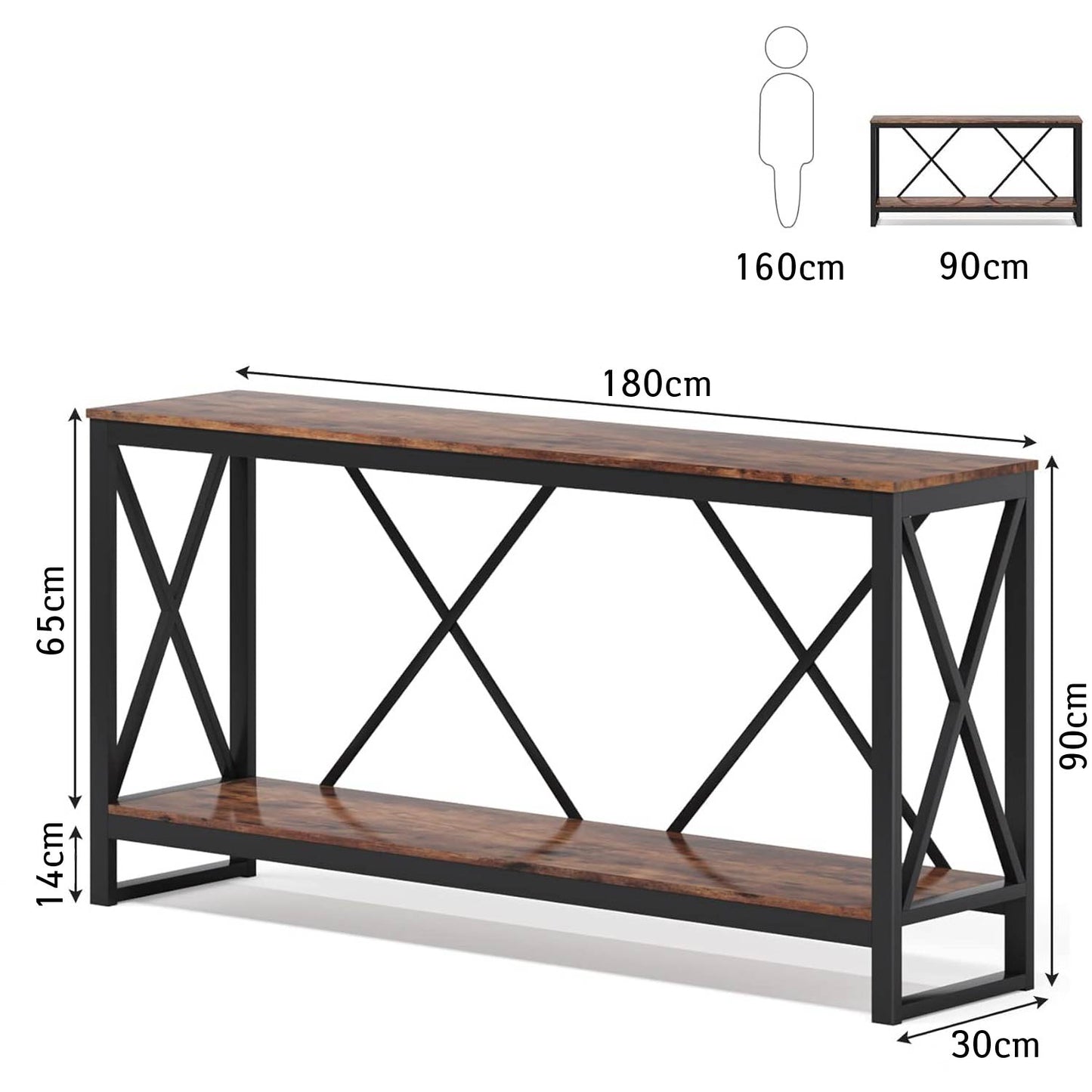 Mesa Consola, Consola Entrada, Consola Recibidor Estrecha, Mesa Auxiliar con estructura de metal estable marrón, Tribesigns, 6