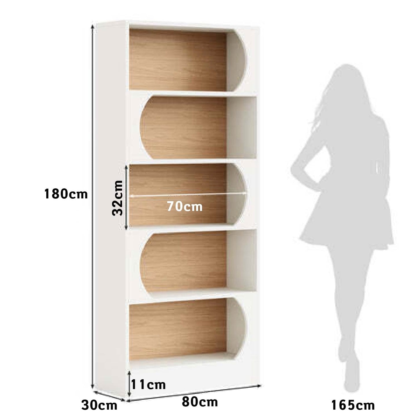 Estantería, Libreria, 5 Niveles, Estantería estrecha, 80x30x180cm, Estanteria Salon, Blanco, Tribesigns, 6