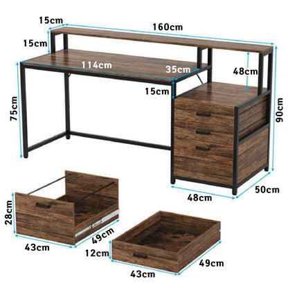 Escritorio con cajones, Mesa ordenador, 160x50x90cm, Mesa Oficina, Tribesigns, 5
