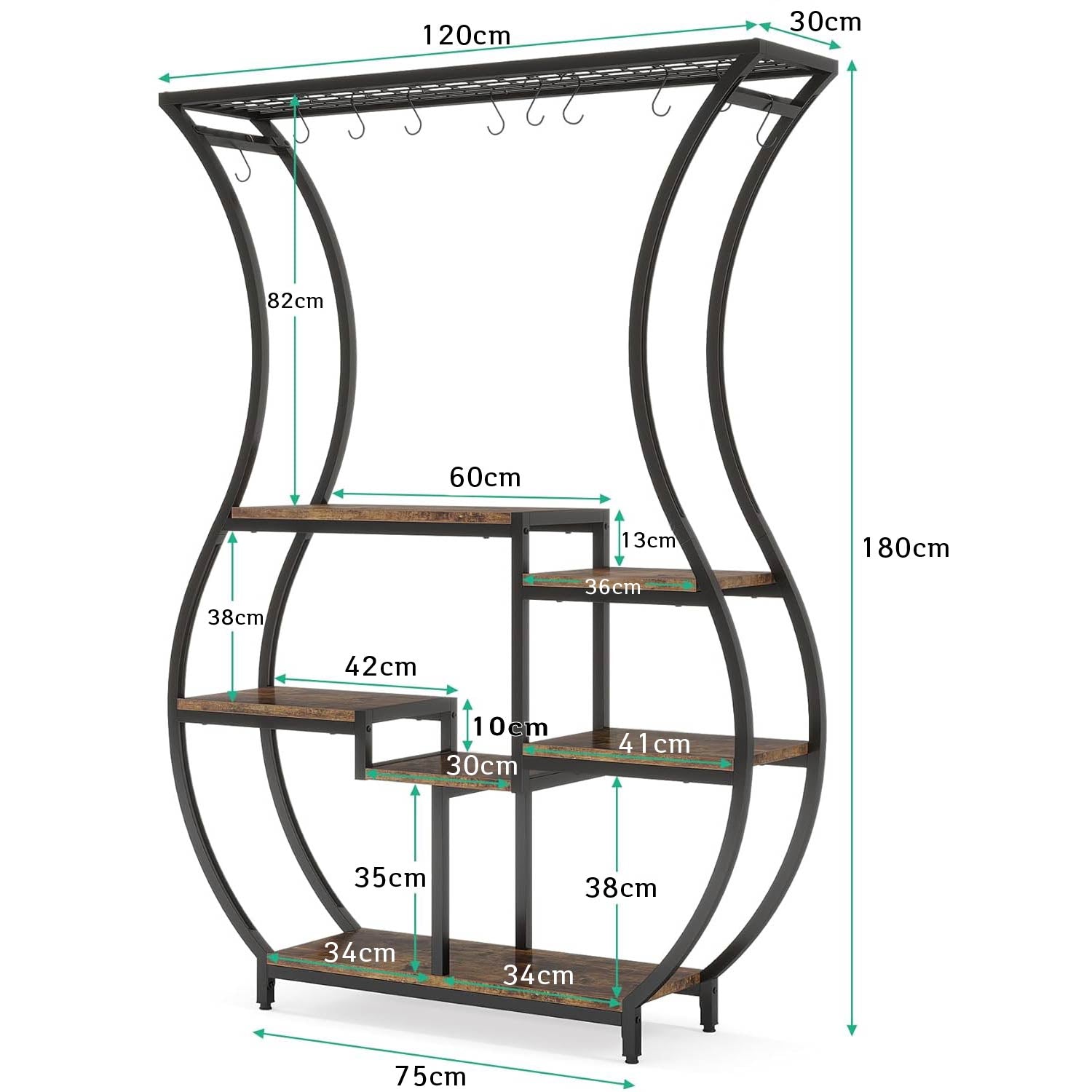 Estanteria Plantas, 6 niveles, Soporte para Plantas, con 10 ganchos para colgar, soporte macetas, Tribesigns, 8