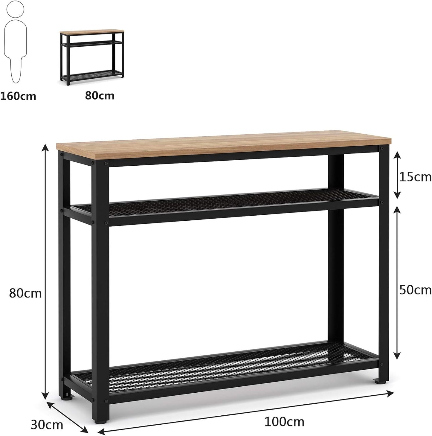 Mesa Consola, Consola Entrada, Consola Recibidor Estrecha, 2 Estates de Malla, Madera de Arce, Tribesigns, 7