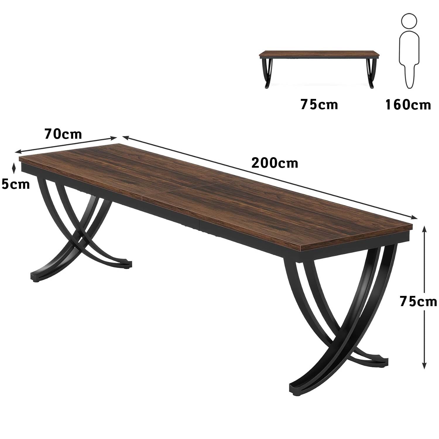 Escritorio, Escritorio doble, 200x70x75cm, Mesa Escritorio, mesa oficina,  Marrón, Tribesigns, 3