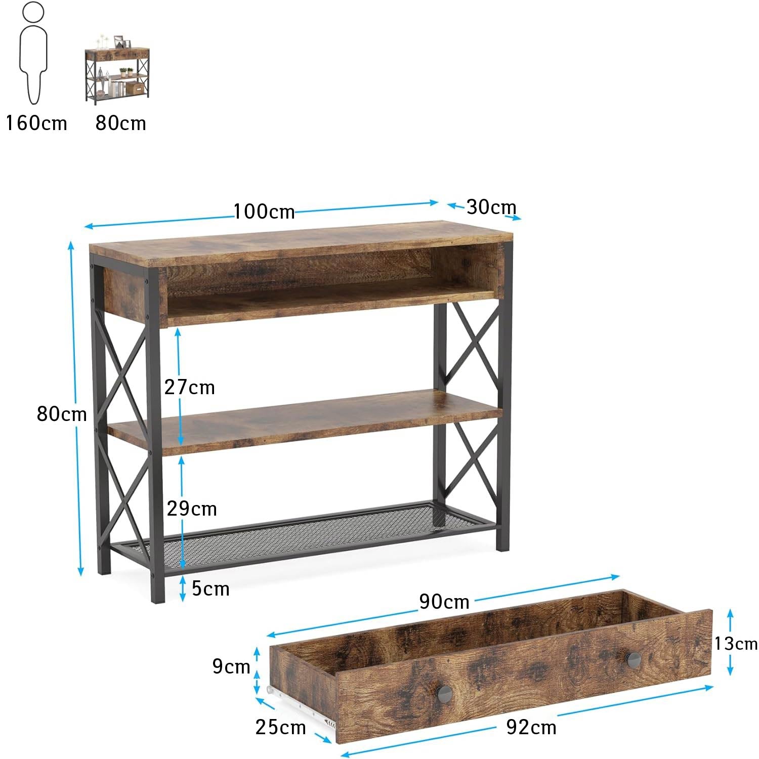 Mesa Consola, Consola Entrada, Consola Recibidor Estrecha, Consola Extensible, con Cajones & Estantes, Tribesigns, 7