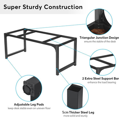 Escritorio, Mesa oficina, Mesa ordenador, Mesa de estudio, 160 x 80 x 75cm, Marco de acero, Rústico Negro, Tribesigns, 5