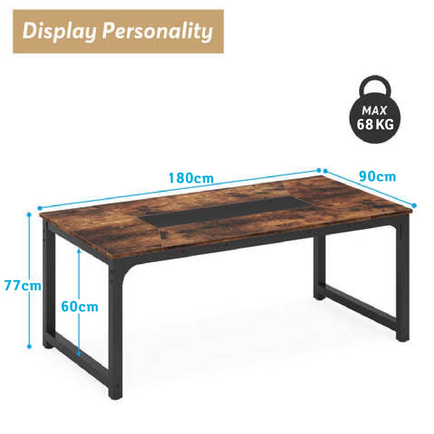 Escritorio, 180x90x77cm, Mesa Ordenador, Mesa Oficina, Marrón rústico, Tribesigns, 5