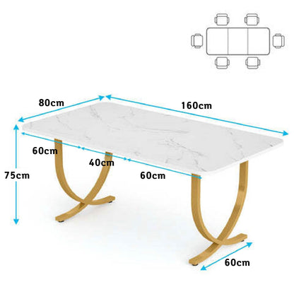 Escritorio, 160x80x75cm, Mesa Ordenador, Mesa Oficina, Blanco y dorado, Tribesigns, 4