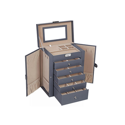 Joyero Grande, Caja Joyero, 3 Niveles, Joyero Organizador, con Asa, 2 Cajones, Espejo, Cerradura, Blanco, SONGMICS, 2