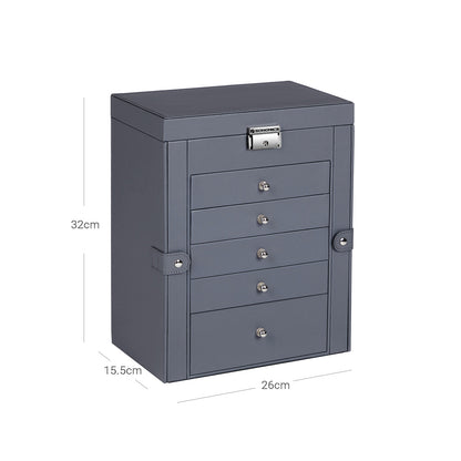Joyero Grande, Caja Joyero, 3 Niveles, Joyero Organizador, con Asa, 2 Cajones, Espejo, Cerradura, Blanco, SONGMICS, 8