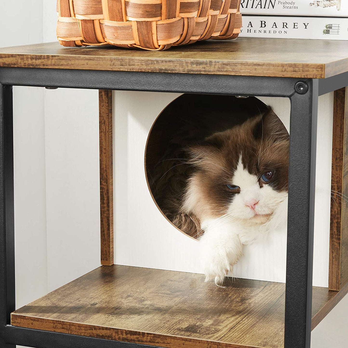 Arbol Rascador para Gatos, Rascador Gato, Árbol para gatos, Mesa Auxiliar, Robusto mueble para Gatos, Marrón Rústico, Feandrea, 3