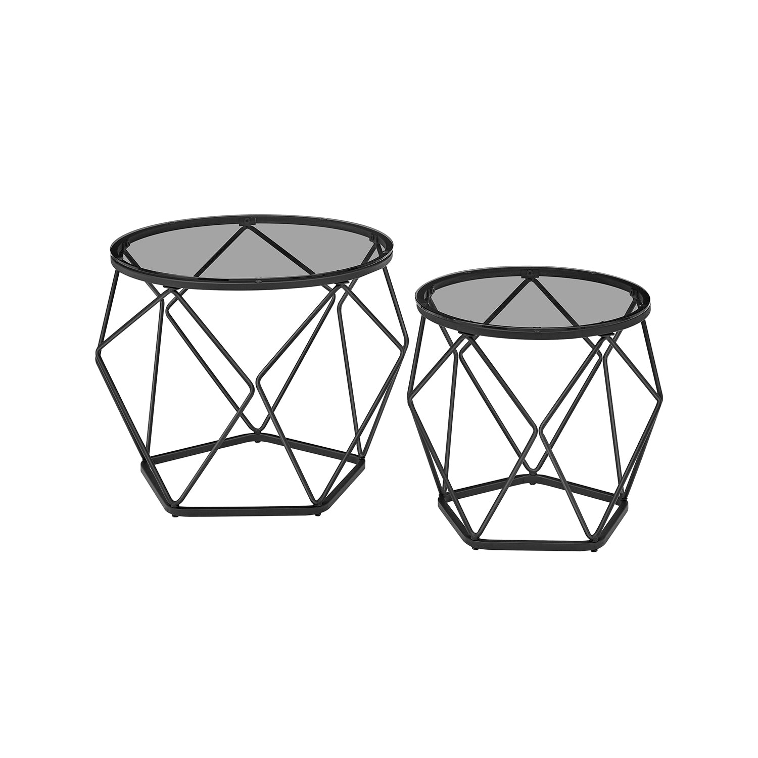 VASAGLE - Mesas de Centro Redondas, Cristal Templado, Juego de 2 Mesas Auxiliares, Tablero Extraíble, Gris Pizarra y Negro, 2