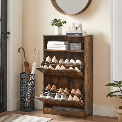 Zapatero, Mueble Zapatero, 8 a 12 Pares, Armario Zapatero, Zapatero Alto, 2 Puertas batientes, Marrón Rústico, VASAGLE, 1
