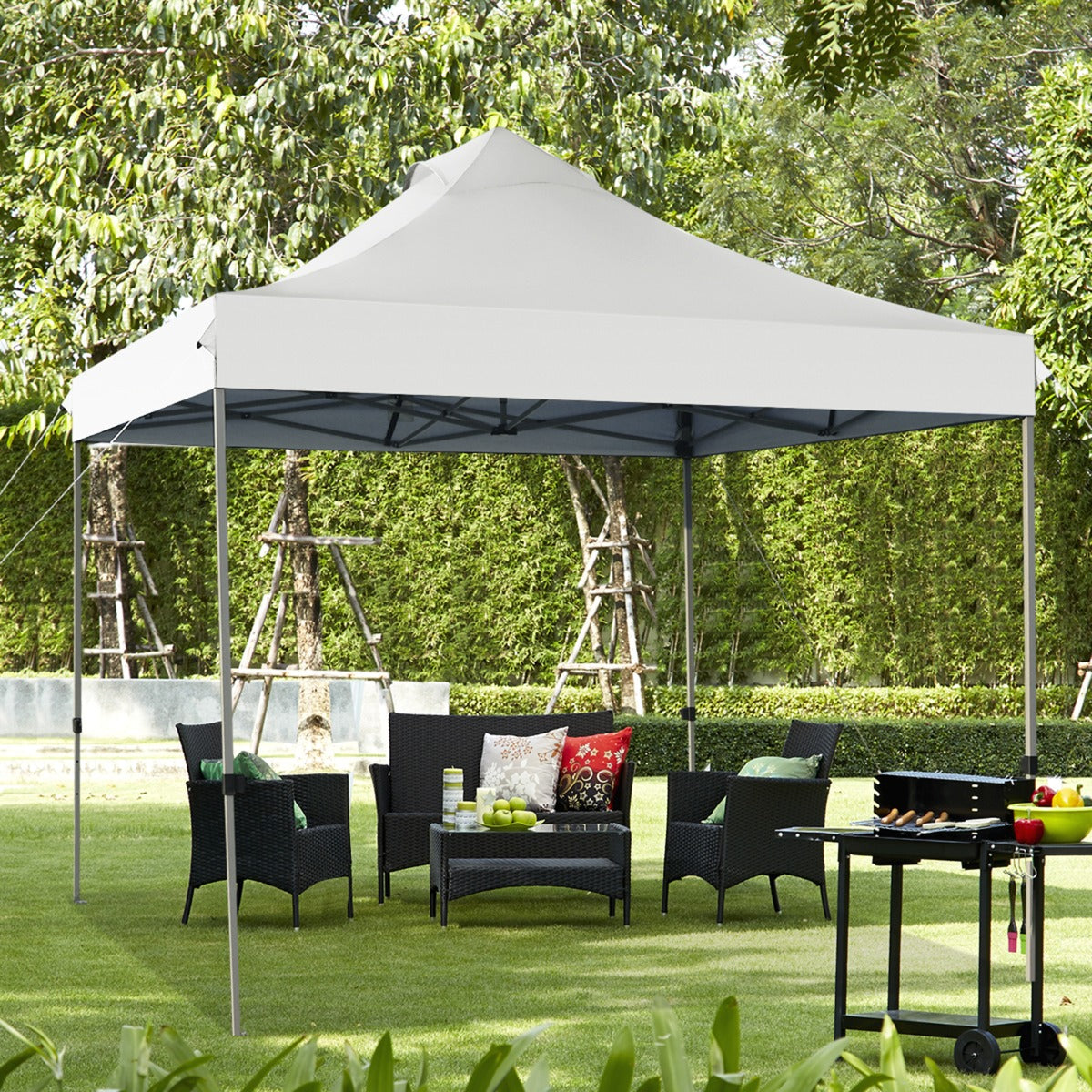 Pergola, Carpa plegable 3x3, Gazebo, Pergola Jardin, Alturas Ajustables, Toldo Portátil Impermeable, Blanco, Costway, 2