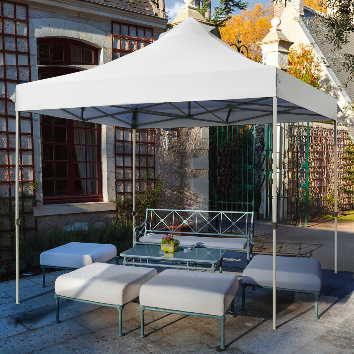 Pergola, Carpa plegable 3x3, Gazebo, Pergola Jardin, Alturas Ajustables, Toldo Portátil Impermeable, Blanco, Costway, 4