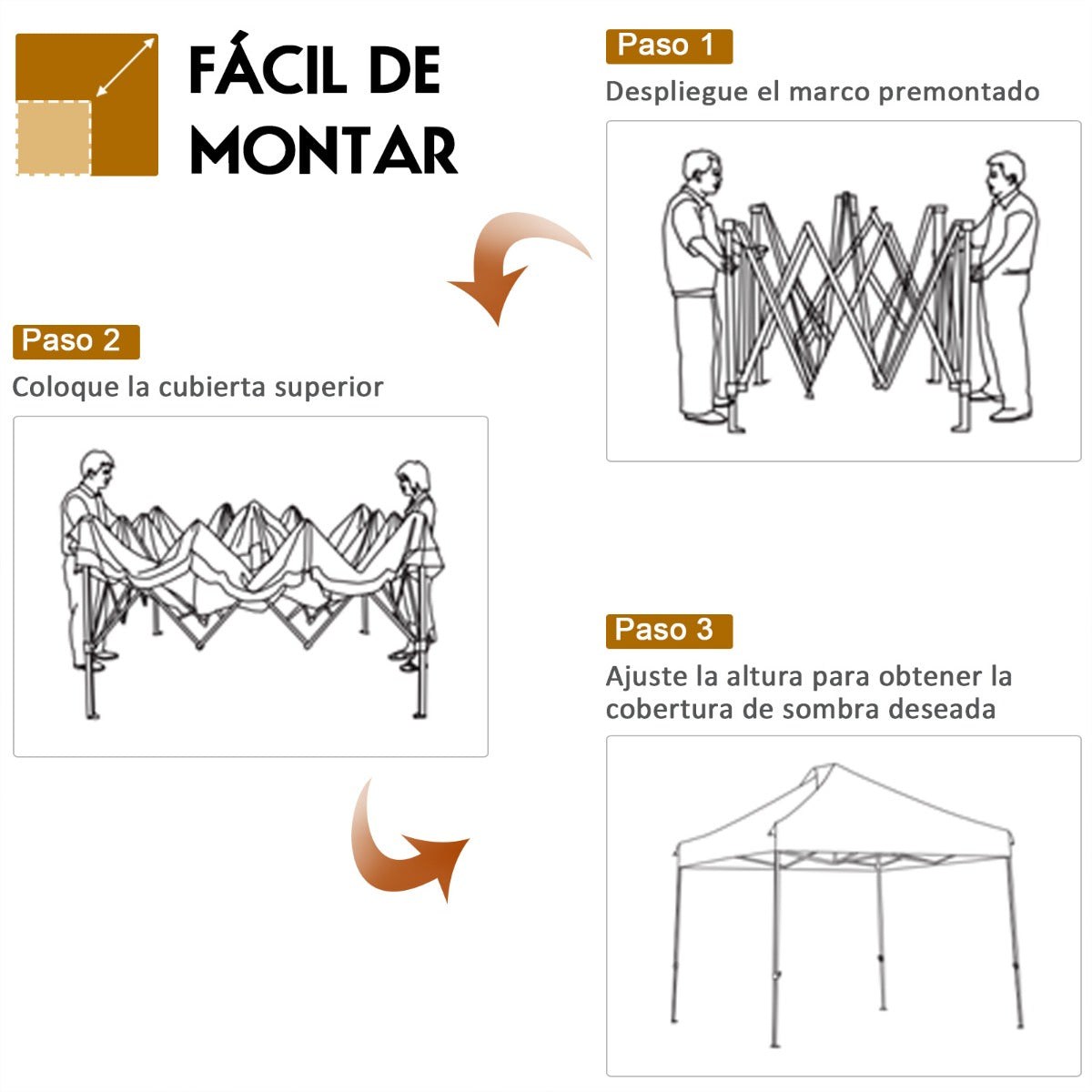 Pergola, Carpa plegable 3x3, Gazebo, Pergola Jardin, Alturas Ajustables, Toldo Portátil Impermeable, Blanco, Costway, 6