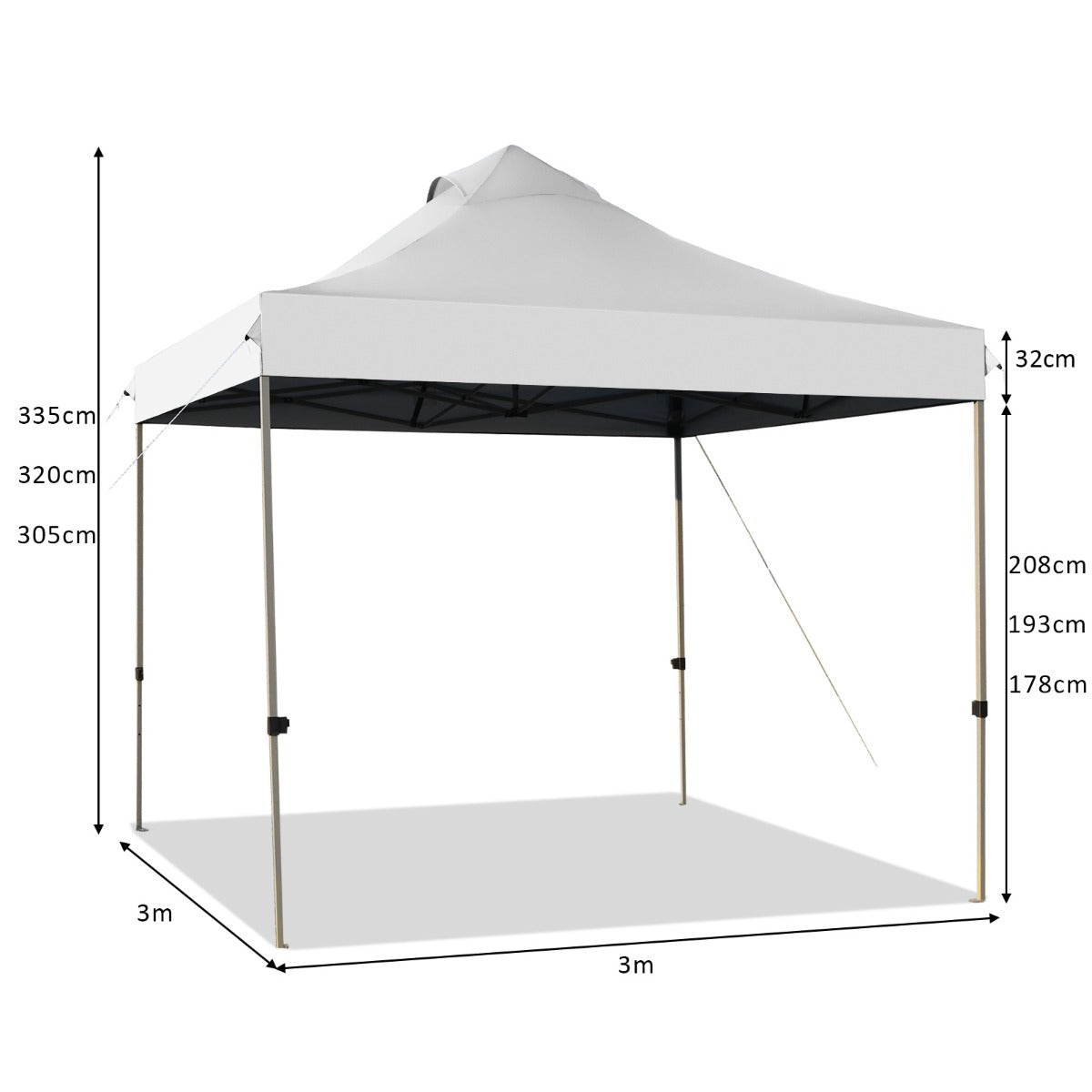 Pergola, Carpa plegable 3x3, Gazebo, Pergola Jardin, Alturas Ajustables, Toldo Portátil Impermeable, Blanco, Costway, 3