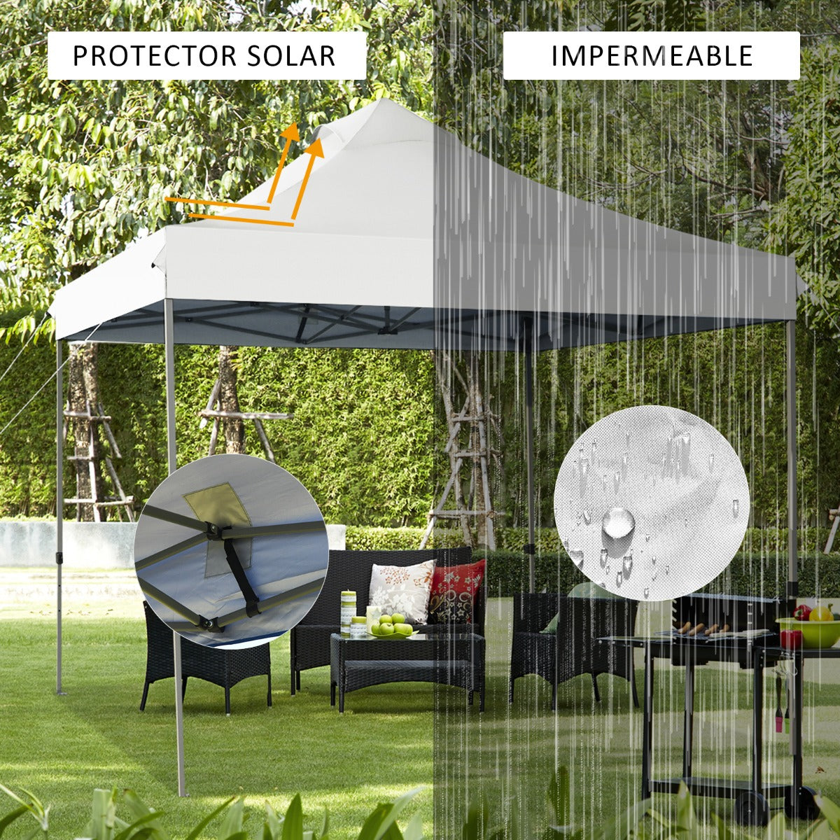 Pergola, Carpa plegable 3x3, Gazebo, Pergola Jardin, Alturas Ajustables, Toldo Portátil Impermeable, Blanco, Costway, 8