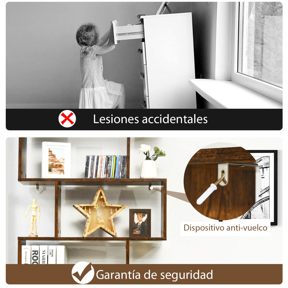 Estanteria libros, de 6 Niveles, Estanteria, Estanteria libreria, Estanteria salon, Forma de S, Café, Costway, 6