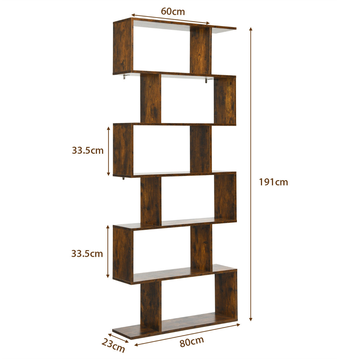 Estanteria libros, de 6 Niveles, Estanteria, Estanteria libreria, Estanteria salon, Forma de S, Café, Costway, 3