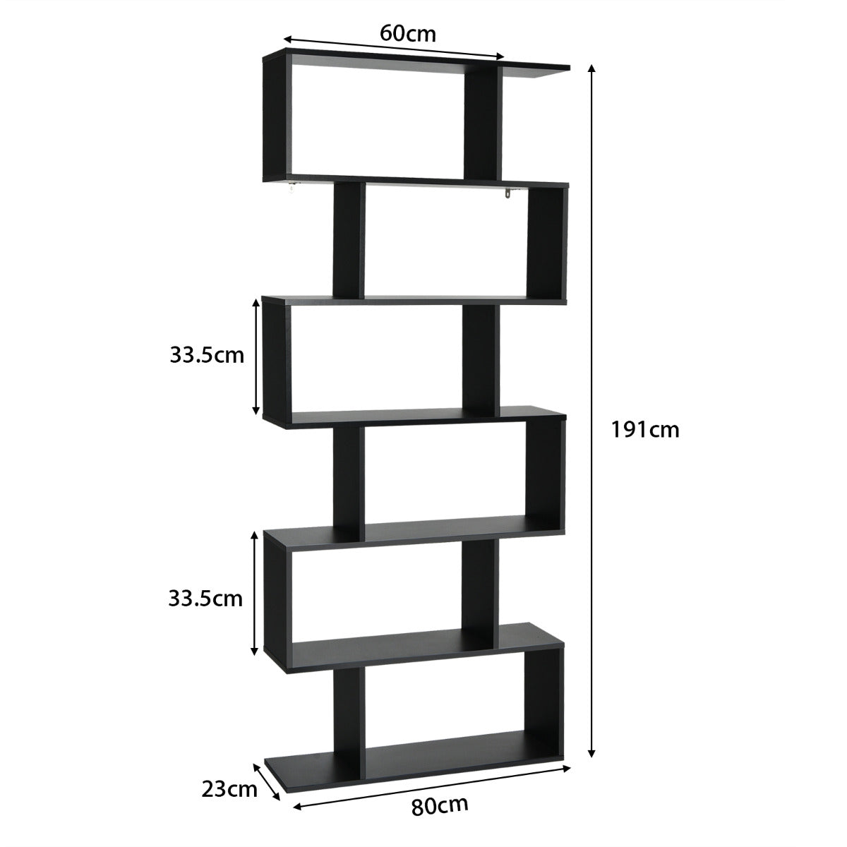 Estanteria, Estanteria libros, 6 Niveles, Estanteria salon, de carga 20kg, Estanteria libreria, Forma de S, Negro, Costway, 3