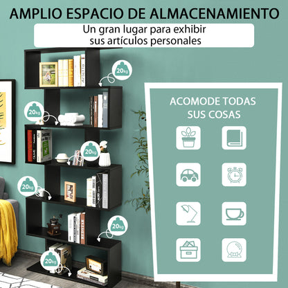 Estanteria, Estanteria libros, 6 Niveles, Estanteria salon, de carga 20kg, Estanteria libreria, Forma de S, Negro, Costway, 7