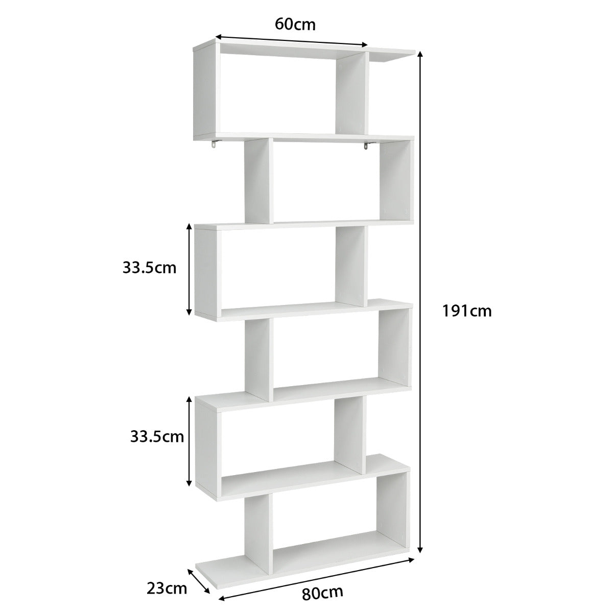 Estanteria, Estanteria libros, 6 Niveles, Estanteria salon, Estanteria libreria, Forma de S, de carga 20kg, Blanco, Costway, 3