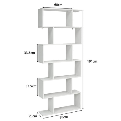 Estanteria, Estanteria libros, 6 Niveles, Estanteria salon, Estanteria libreria, Forma de S, de carga 20kg, Blanco, Costway, 3