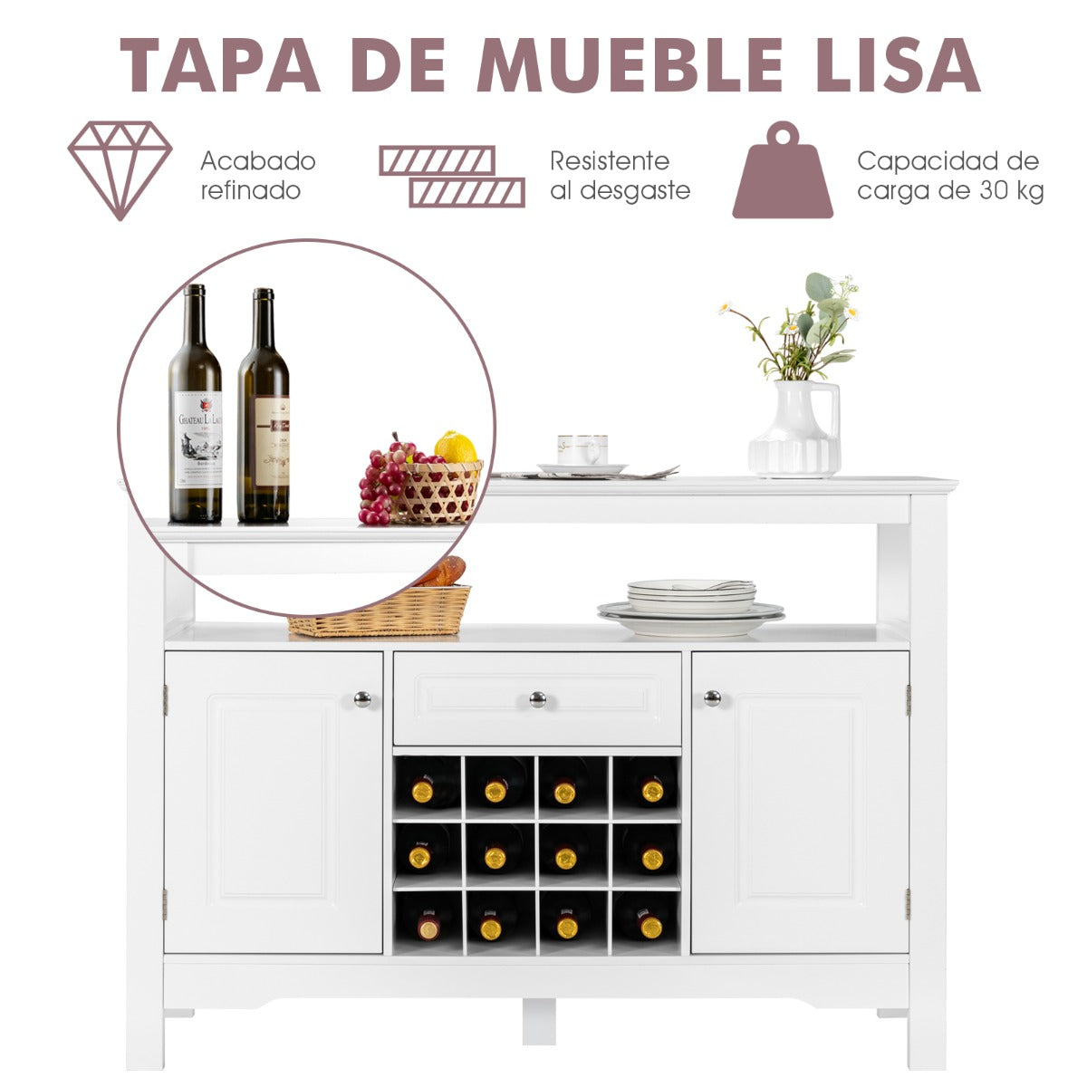 Despensa para Cocina Moderna con 2 Armarios y Cajón para Cocina Comedor Salón 117 x 40,5 x 82,5 cm Blanco, Costway, 8