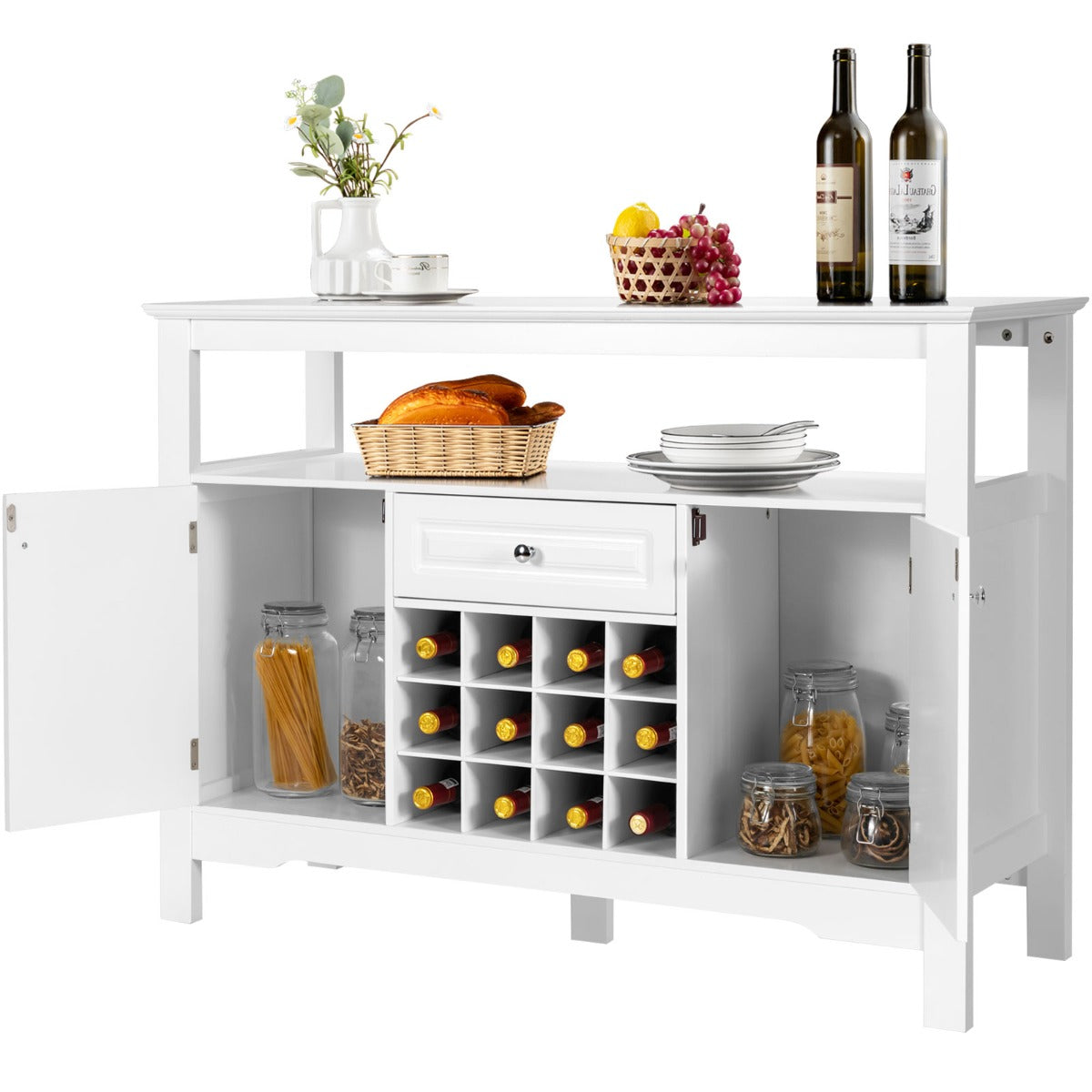 Despensa para Cocina Moderna con 2 Armarios y Cajón para Cocina Comedor Salón 117 x 40,5 x 82,5 cm Blanco, Costway, 1