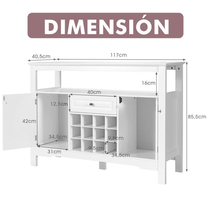 Despensa para Cocina Moderna con 2 Armarios y Cajón para Cocina Comedor Salón 117 x 40,5 x 82,5 cm Blanco, Costway, 3