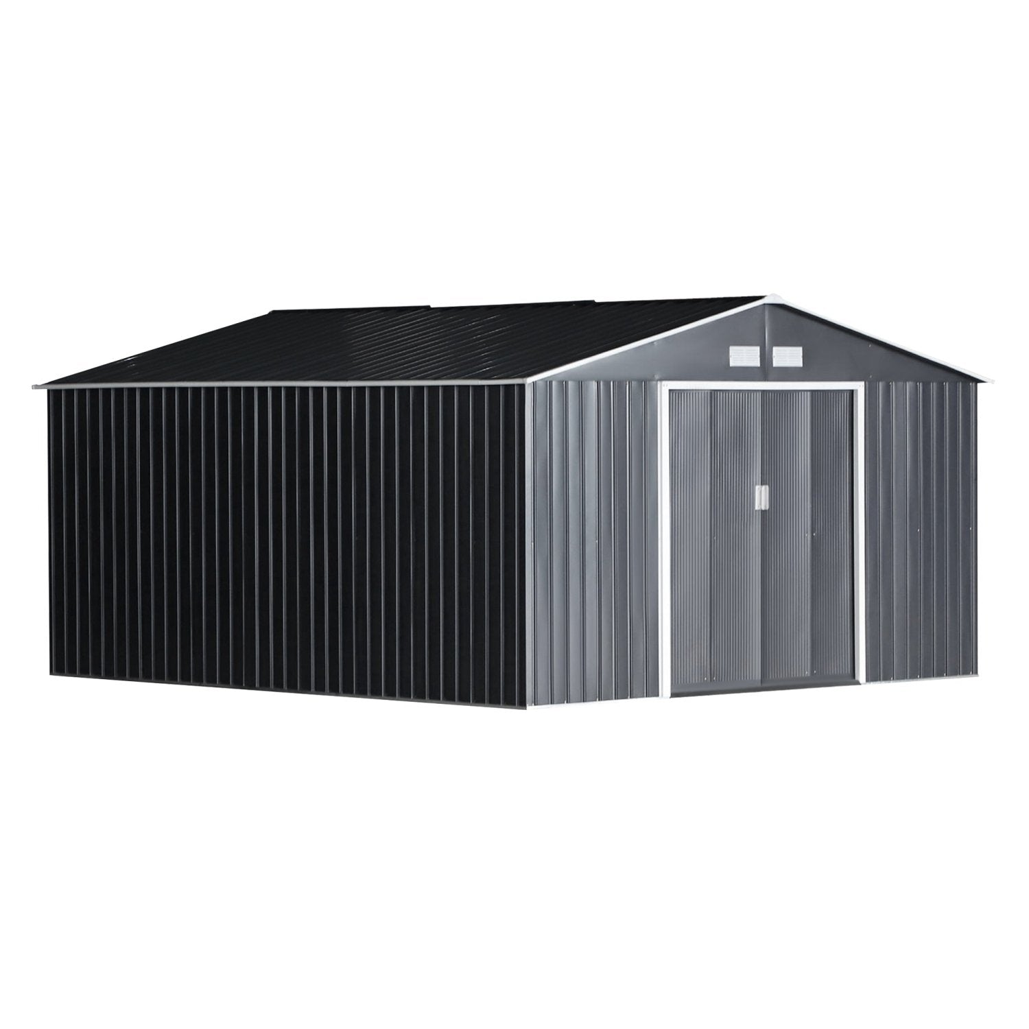 Caseta metalica jardines, Cobertizo exterior, 12,4 m², 2 Puertas Corredizas Base Refuerzo Gris Oscuro, Outsunny, 8