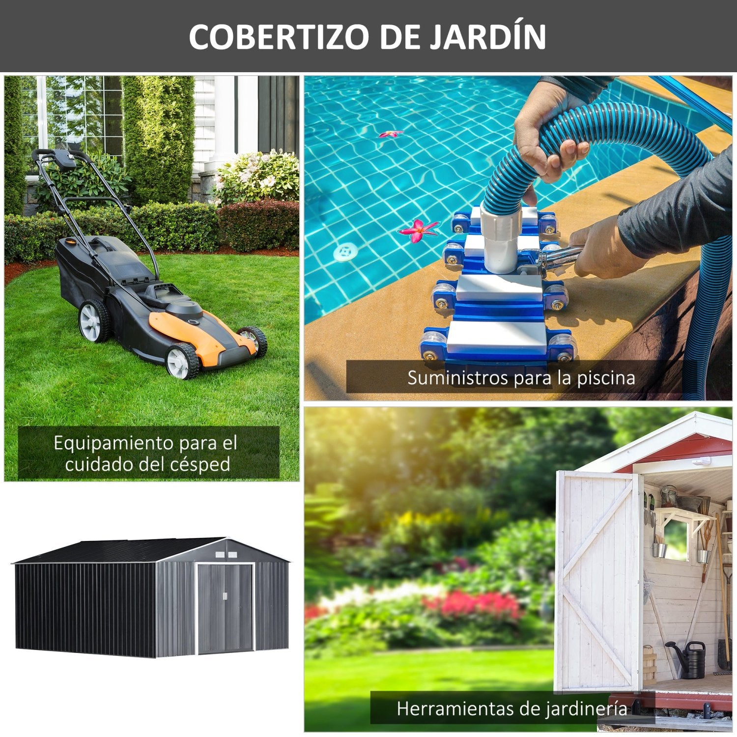 Caseta metalica jardines, Cobertizo exterior, 12,4 m², 2 Puertas Corredizas Base Refuerzo Gris Oscuro, Outsunny, 5