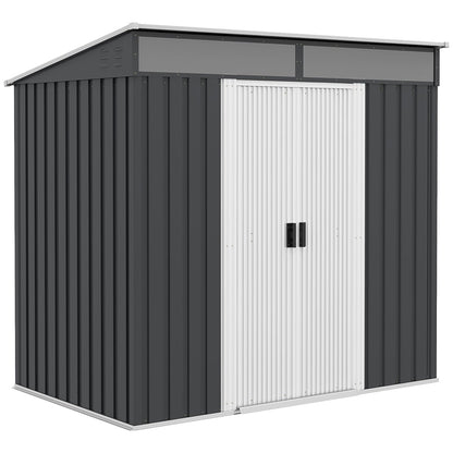 Caseta metalica jardines, 2 m², Cobertizo exterior, con Base Puerta Corredera 2 Ventanas y Anti-UV, Gris Oscuro, Outsunny, 2